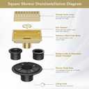 Square Shower Floor Drain with Flange, 4 Inch Brushed Gold Shower Drain Hair Catcher, SUS304 Stainless Steel Floor Drain Strainer, Shower Drain Cover