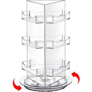 Sticker Display, Rotating Display Stand, Clear Business Card Holder, Acrylic 3 Tier Spinning Display Stand Holds 3.5" Greeting Gift Brochure Postcard for Office Home Desk Vendor Events Booth Supplies