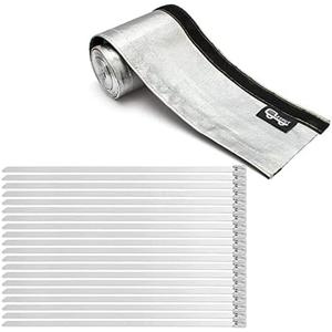 Heat Shroud Aluminized Sleeving Heat Shield fuel line wire heat sleeve 1-1/2''I.D. x 10FT with 20 Pcs 7.8Inch Stainless Steel Cable Metal Zip Ties