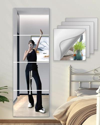 Shatterproof Wall Mirror Full Length for Bedroom, Acrylic Gym Mirrors For Home, Extra Thick : 0.12 Inch, 4 PCS x 16 x 12 Inches, Workout Mirrors Safe for Kids, Over The Door, Long Wall Mounted Mirror