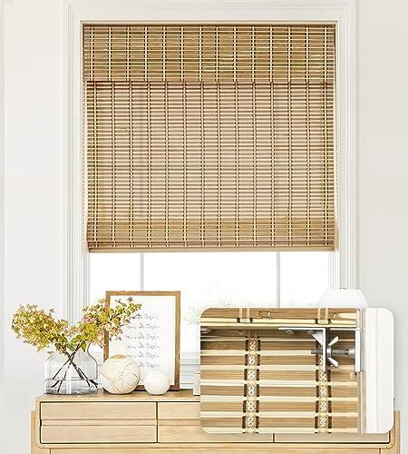 LazBlinds No Tools No Drill Cordless Bamboo Roman Shades, Light Filtering Window Treatment, Roll Up Bamboo Blinds for Window 20'' W x 64'' H, Natural 306