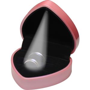 LETURE Heart Shaped Wedding Ring Gift Box with LED Light, Double Ring Boxes with 2Slots for Engagement Proposal Ceremony, Small Jewelry Holder Display Case for Women Girl (Pink)