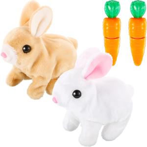 Civaner 2 Pcs Interactive Rabbit Toys Plush Stuffed Walking Bunny Toys with Sounds and Movements Hopping Robotic Easter Gift Present(Rabbit Style)