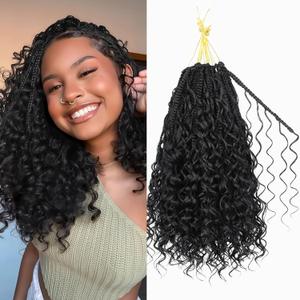 8 x Boho Box Braids Crochet Hair for Black Women 12 Inch Micro Pre-Looped Style, 4 Culrs Goddess Box Braids Crochet Hair with Curly Ends (12 Inch, 1B)