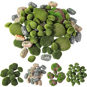 Tigeen 100 Pcs Green Moss Balls Faux Artificial Moss Rocks Decorative Covered Moss Stones Fake Green Moss Decor for Fairy Garden Potted Plants Landscaping Table Centerpiece Floral Decor (Rock Style)
