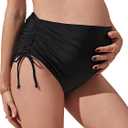 OYOANGLE Women's Maternity Swimsuit Bottom Ruched Drawstring Side High Waist Bikini Briefs Panty (Medium, Black)