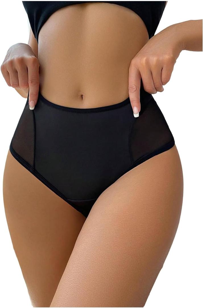 Milumia Women Contrast Sexy Mesh Briefs Panty Mid Rise Sheer Cheeky Breathable Underwear (XL, Black)