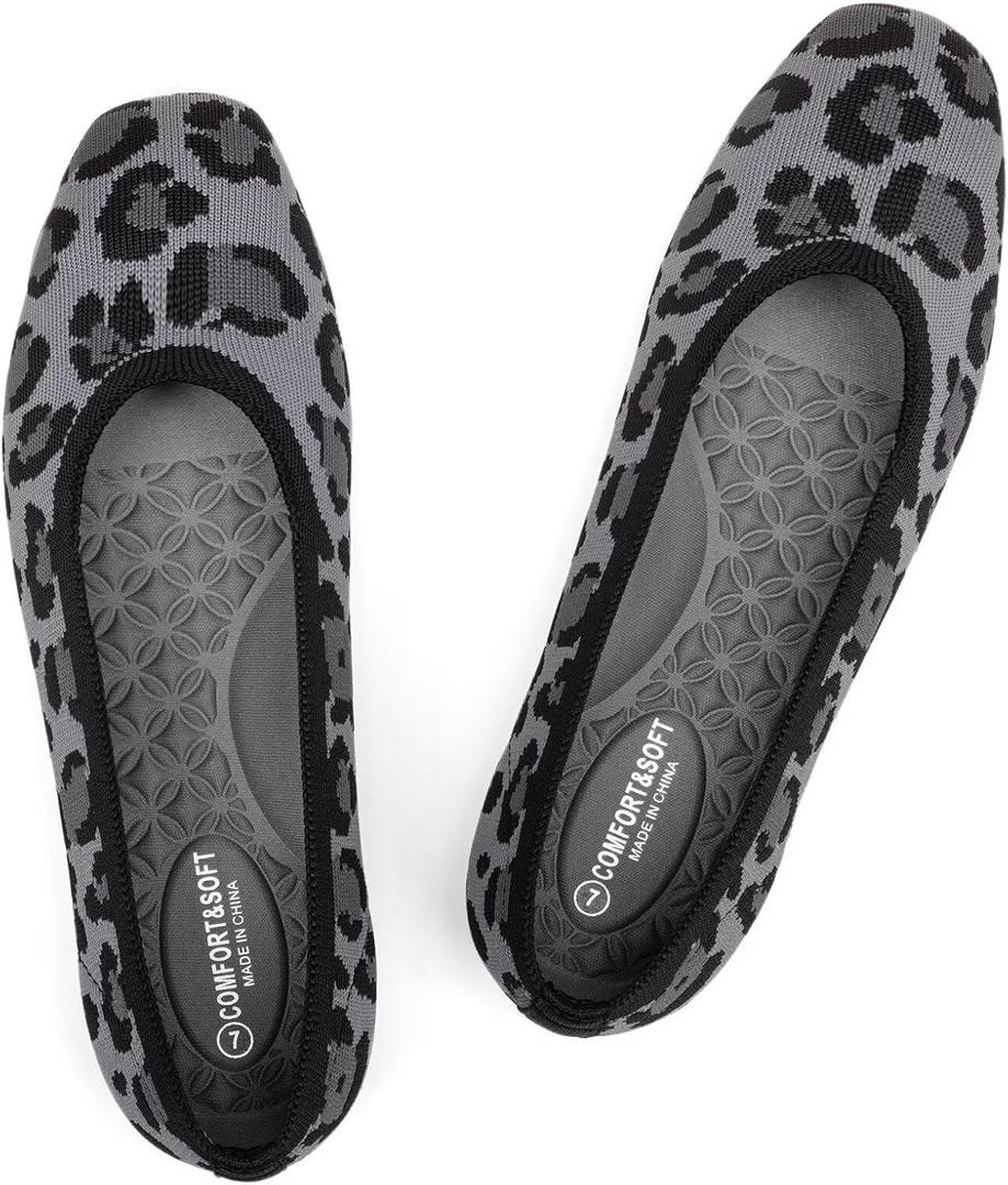 Frank Mully Womens Square Toe Flat Shoes Comfortable Knitted Flats Work Flats for Woman, 