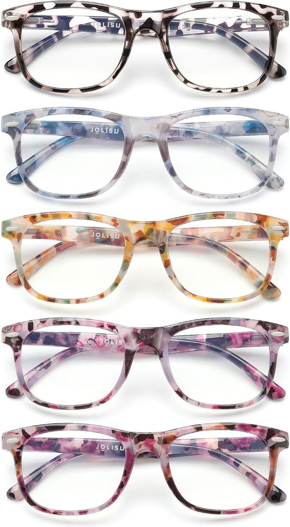 JOLISU 5 Pack Reading Glasses For Women - Stylish Blue Light Blocking Readers -Womens Men Spring Hinge Eyeglasses (2.75)
