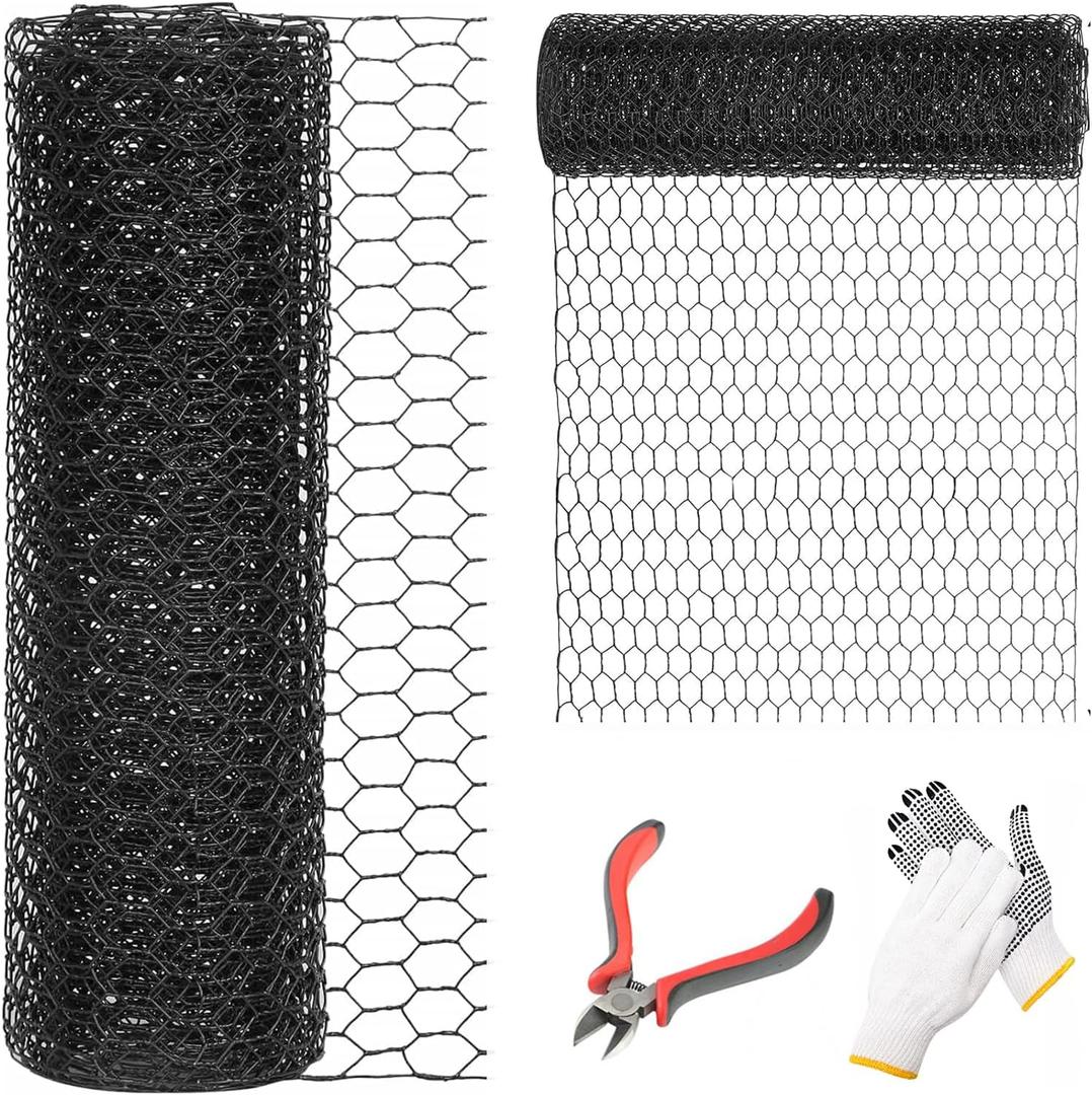 24'' x 50' Black Chicken Wire Fencing, 1 inch Chicken Wire and 20 Gauge Poultry Netting, Garden Mesh Fence Roll for Floral Arrangements,Crafts, Farm,Livestock,Pet Protection (20 gauge 24'' x 50')