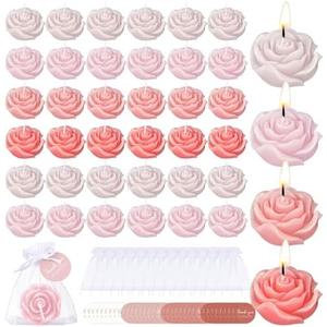 Treela 50 Set Flower Candles Wedding Favor for Guests Mini Pink Champagne Rose Shaped Tealight Candles for Return Gift Wedding Birthday Bridal Shower Housewarming Party