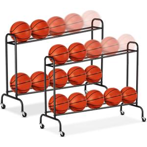 Tilt Basketball Rack Ball Storage Holder - Tilt Basketball Shooting Training Rack, Garage Sports Equipment Organizer, Outdoor and Indoor Rolling Balls Cart with Wheels (2 PCS)