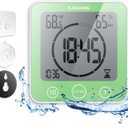 KADAMS Shower Clock Waterproof Bathroom Timer  Digital Wall Clock with Countdown, Magnetic Kitchen Clock with Temperature & Humidity, Suction Cup for Kids Shower Spa Cook Bath (Green)