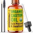 Seven Minerals 4oz Organic Castor Oil for Eyelashes, Eyebrows, Face & Hair Growth - Glass Bottle, Cold Pressed & Hexane Free - 100% Pure - Hydrates & Boosts Natural Hair, Ordinary Lash & Brow Growth