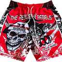 WDIRARA Men's Skull Graphic Shorts Workout Athletic Drawstring Waist Gym Shorts Streetwear (Large, Red)
