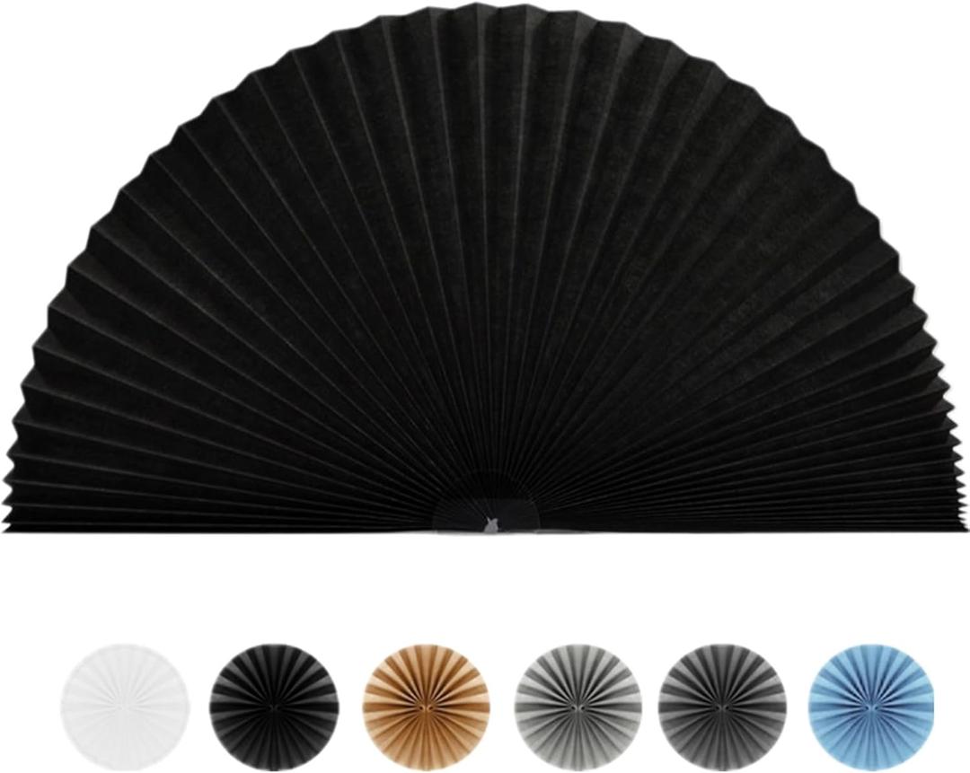 Maritown Arch Window Shades No Tools Light Filtering Pleated Fabric Shade Stick on Half Circle Round Window Pleated Blinds Arched Window Covering for Bedroom Kitchen Bathroom, Easy to Cut and Install (24"W x 12"H, Black - 1 Pack)