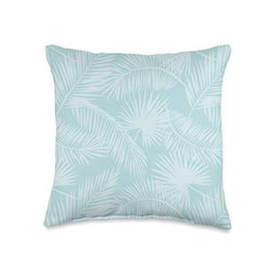 Tropical Botanical Palm Leaves Summer Pattern - Aqua Throw Pillow, 16x16