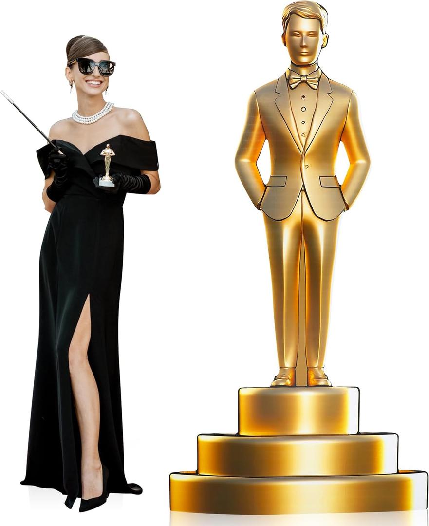 Jetec 6 Feet Movie Night Trophy Cardboard Cutout Standup Life Size Movie Premiere Award Theme Party Decorations Backdrop Photo Booth Red Carpet Gold Male Award Statue Stand-up for Party Decor Supplies