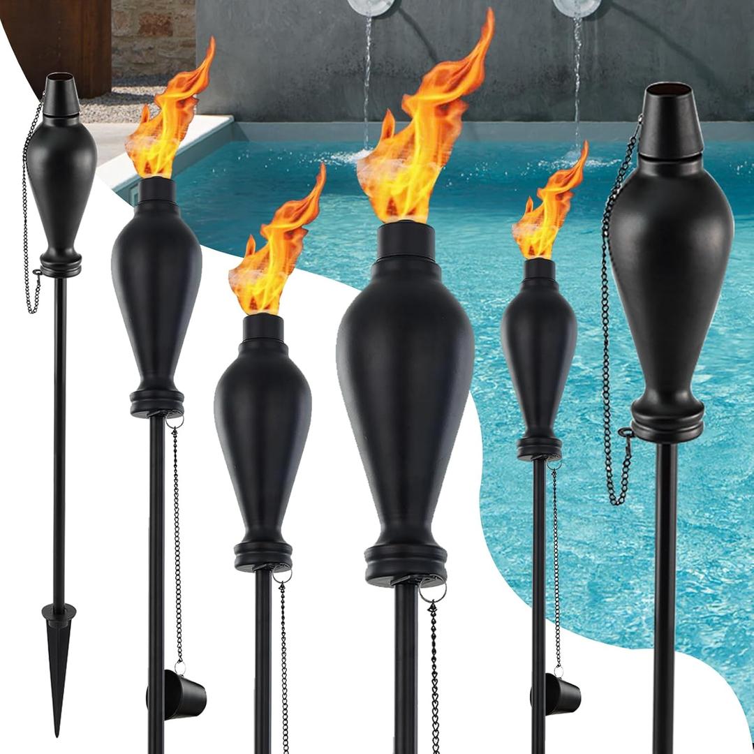 Metal Citronella Torches Outdoor,6 Pack,60 Inch Tall Flame Metal Torches for Yard,Citronella Candles Outdoor,Black Torch Canister Replacement for Backyard Pathway Patio Party