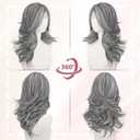 Haloo Grey Layered Wigs with Curtain Bangs Lace Front Hairline Long Wavy Natural Looking Middle Part Synthetic Hair Wig for Women Daily Party Costume, 20 Inch
