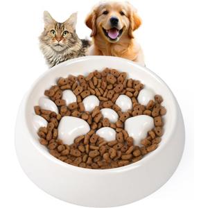 Slow Feeder Dog Bowls Ceramic, Non-Slip Slow Feeder Bowl for Small Medium Dogs & Cats, Puzzle Puppy Food Dish for Fast Eater (Medium(7.36in), White)