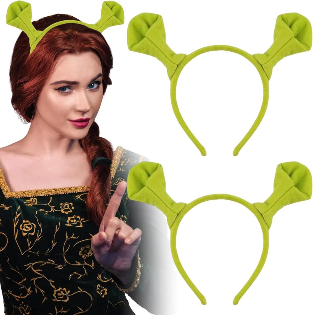 Green Ogre Ears Headband Cute Plush Elf Ears Animal Horns Hair Hoop Halloween Cosplay Party Dress Up Accessories (Small)
