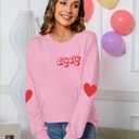 Valentines Shirt Women Love Heart Letter Print Shirts Cute Valentine's Day Long Sleeve Top (Pink, M)