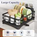 Dish Drying Rack - Rust Resistant Dish Drainer for Kitchen Counter with Drainboard & Rotating Spout, Large-Capacity Dish Rack with Removable Utensil Holder, Space-saving kitchen organizer, Black, 16.7" X 11.8" X 5.7"