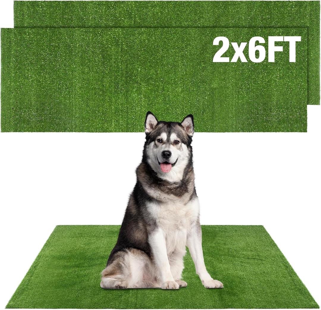 GLOBREEN Fake Grass Pee Pads for Dogs Potty Training, 2 PCS Replacement 2FT X 6FT Artificial Turf Outdoor Rugs for Pets Patio Balcony, with Drainage Hole
