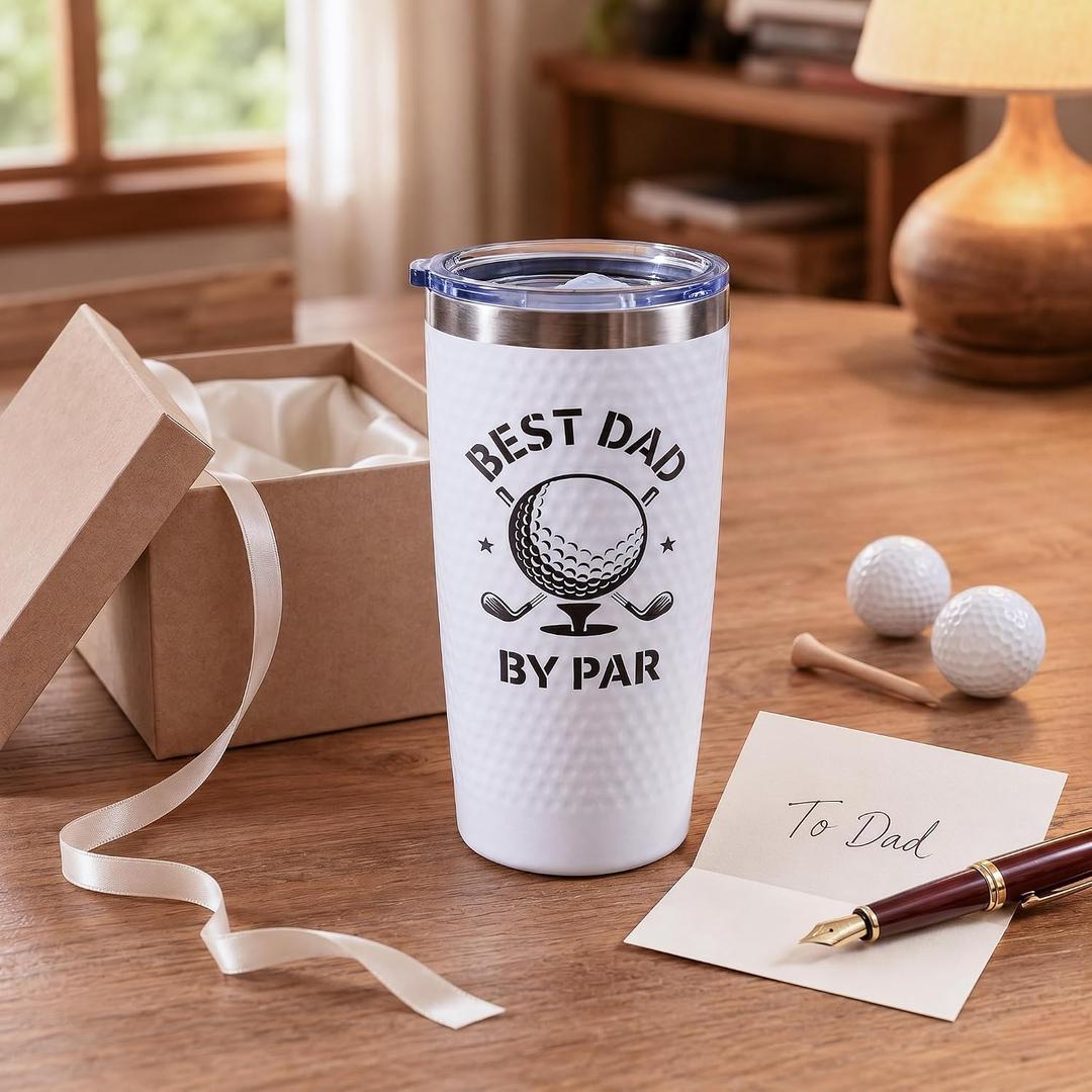 Golf Gift for Dad - Funny Fathers Day Christmas Birthday Gifts for Men Golfers, Cool Golf Dads Gifts from Daughter Son Kids, Unique Daddy Coffee Cup Mug for Golf Lovers - Best Dad By Par Tumbler 20oz