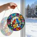 Stained Glass Window Hanging, Birds Sun Catchers Glass Panel, Suncatcher Window Decor 8", Birthday for Women Men Mom and Friend Colleague