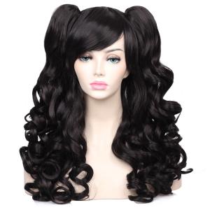 ColorGround Long Curly Cosplay Wig with 2 Ponytails,(Black)