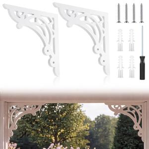 2 Pcs Large Wood Porch Corbels for Doorway 12" W x 0.6" D x 12" H Wooden Shelf Brackets Countertops Decorative Corbel Vintage Porch Corbels Decor for Doorway Outdoor Cabinet Floating Shelf