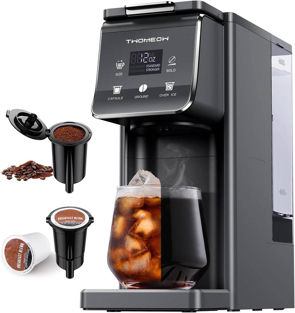 K Cup Coffee Maker With Bold Setting, Single Serve Hot & Iced Coffee Maker for K-Cup and Grounds, 52oz Removable Water Tank, 6 to14oz Brew Sizes, Pod Coffee Machine With Reusable Filter, Gray