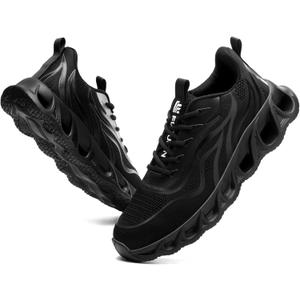 Furuian Steel Toe Shoes for Men & Women Lightweight Indestructible Safety Work Shoes Comfortable Steel Toe Sneakers Puncture Proof Work Sneakers (9.5 Women/8 Men, Black)