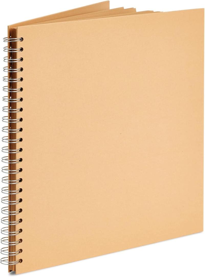 Paper Junkie Spiral Bound Scrapbook Album - 12 x 12 In, Kraft Hardcover, 40 Sheets (80 Pages) - Blank Kraft Paper Pages Lay-Flat for Drawing & Writing - Scrapbook Journal (1pcs)