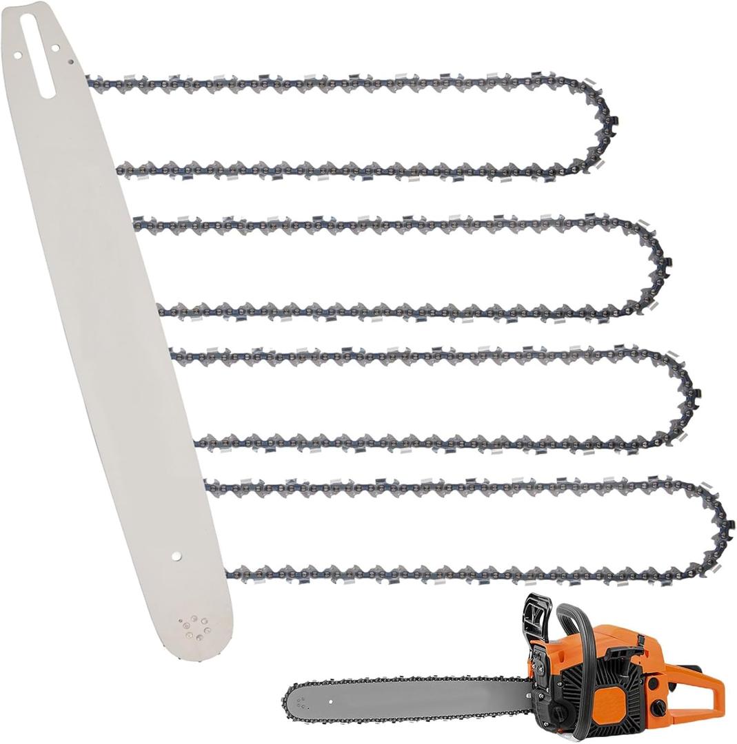 18 inch Chainsaw Chain & Bar Combo, 3/8" LP Pitch, 050" Gauge, 62 Drive Links Fits Poulan, Oregon, Craftsman, Echo, Homelite, Kobalt, Greenworks and More (4 Chains+ 1 Bar)