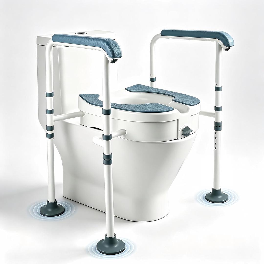 Raised Toilet Seat with Handles, Adjustable Toilet Seat Risers
