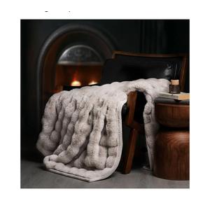 EverGrace Ultra Soft Luxury Fluffy Faux Rabbit Fur Throw Blanket, Thick Warm Bubble Throw for Bed, Cozy Plush Reversible Blankets for Couch, Chair, Sofa, Taupe, 60x80 Inches