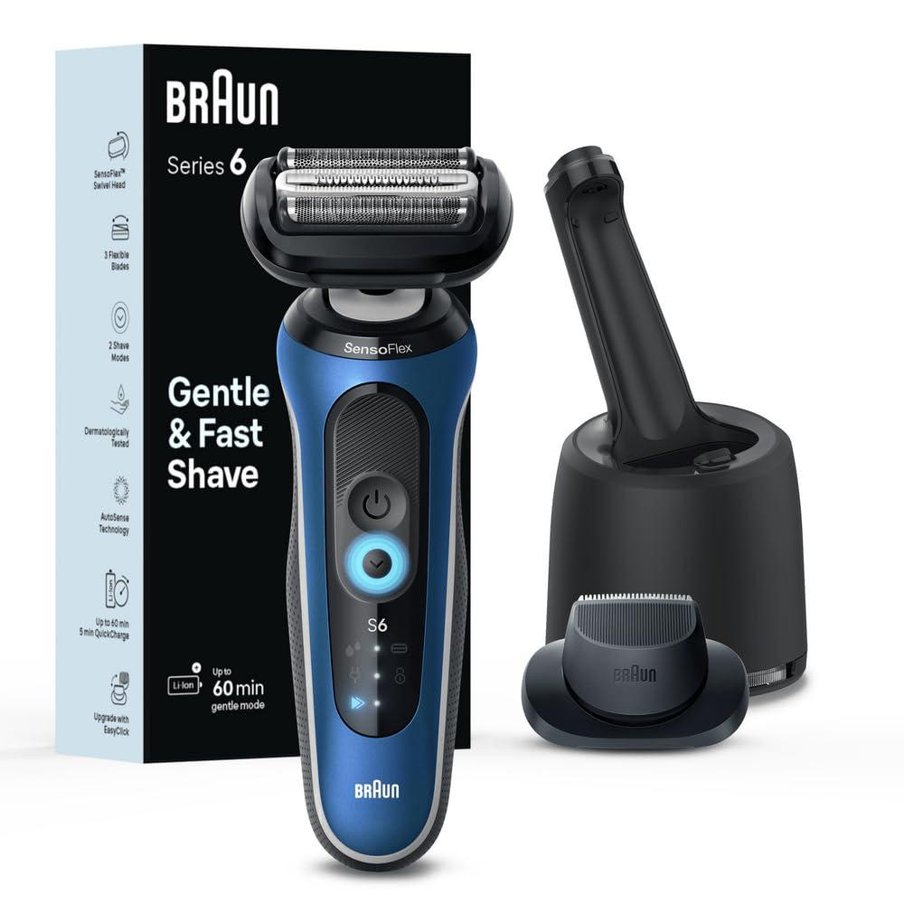 Braun Electric Shaver for Men, Series 6 6172cc, Wet & Dry Shave, Shaving Kit with SmartCare Center and Precision Trimmer (3 Piece Set, Blue)