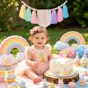 Pastel Macaron one high chair banner Handmade First Birthday High Chair Banner for 1st Baby Girls Fun To Be One Birthday Party Decorations Princess Photoshoot Props