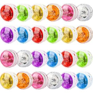 24 Pcs Colorful Light up Yo Yo Ball Bulk LED Responsive Ball Auto Return Bearing Balls Yoyo for Kids Beginner Birthday Classroom Bag Fillers Prizes Gifts, 8 Colors (Color Set 1)