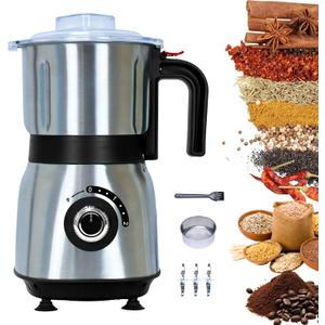 Versatile Kitchen Grinder | 500W Electric Mill | Grinds Spices, Nuts, Grains, Coffee | 3 Stainless Steel Blades | Dry Use (Black)