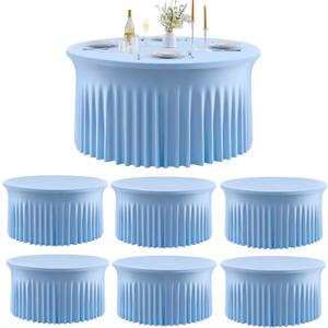 Outpain Baby Blue Spandex Round Tablecloths for 72 inch Tables, Stretchy 132 inch Fitted 6FT Round Table Cloth with Wrinkle Free Skirt for Wedding Parties & Banquets