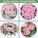 Pink Flower Door Wreath 24-26 Inch  Spring Summer Easter Wreath with Faux Silk Rose Hydrangea White Chrysanthemum Eucalyptus Leaves, Front Door Proch Walls Dcor