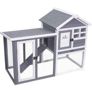 GEGURI Large Rabbit Hutch Indoor Outdoor Chicken Coop Wooden Bunny Cage with Waterproof Roof (48''L x 24''W x 36''H Grey)