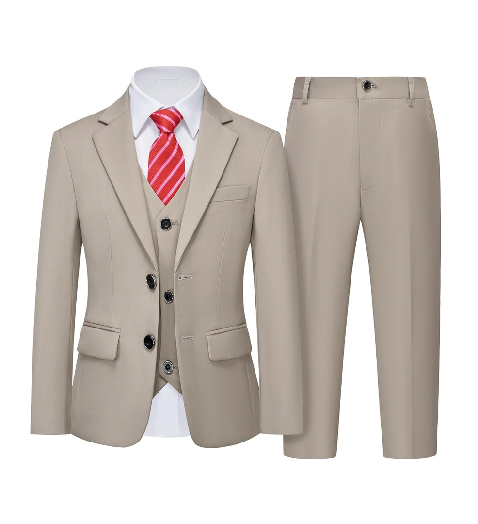 YND Boys Formal Slim Fit, 5-Piece Suits for Kids, Jacket Vest Pants Shirt and Tie for Wedding Prom 12Y