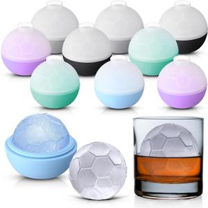 Vesici 10 Pcs Ice Ball Molds 2 Soccer Ball Whiskey Cocktails Silicone Sphere Ice Molds with Lids Round Maker for Chilling Beverages Drinks and Bourbon(Fresh Color)