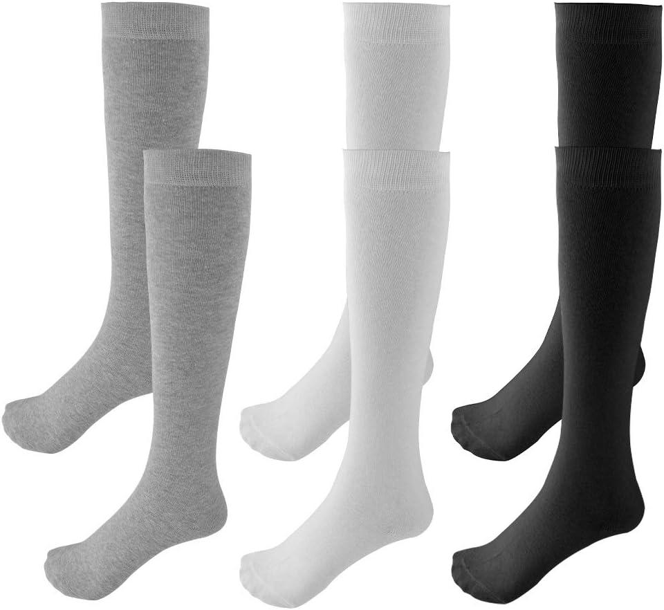 3 Pairs School Uniform Cotton Knee High Socks Athletic Sports Soccer Socks Tube Sock for Girls and Boys