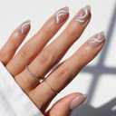 Glamnetic x GLAMZILLA Press On Nails - WOO-MAN! | Gray Short Almond Fake Nails with Velvet Cat Eye, Salon Quality, Everyday | 15 Sizes - 30 Nail Kit with Glue